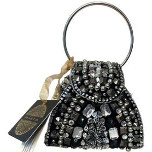 🖤🩶MADE IN INDIA, GORGEOUS ❤️‍🔥STUNNING RHINESTONE HAND BEADED CLUTCH🖤🩶NWT
